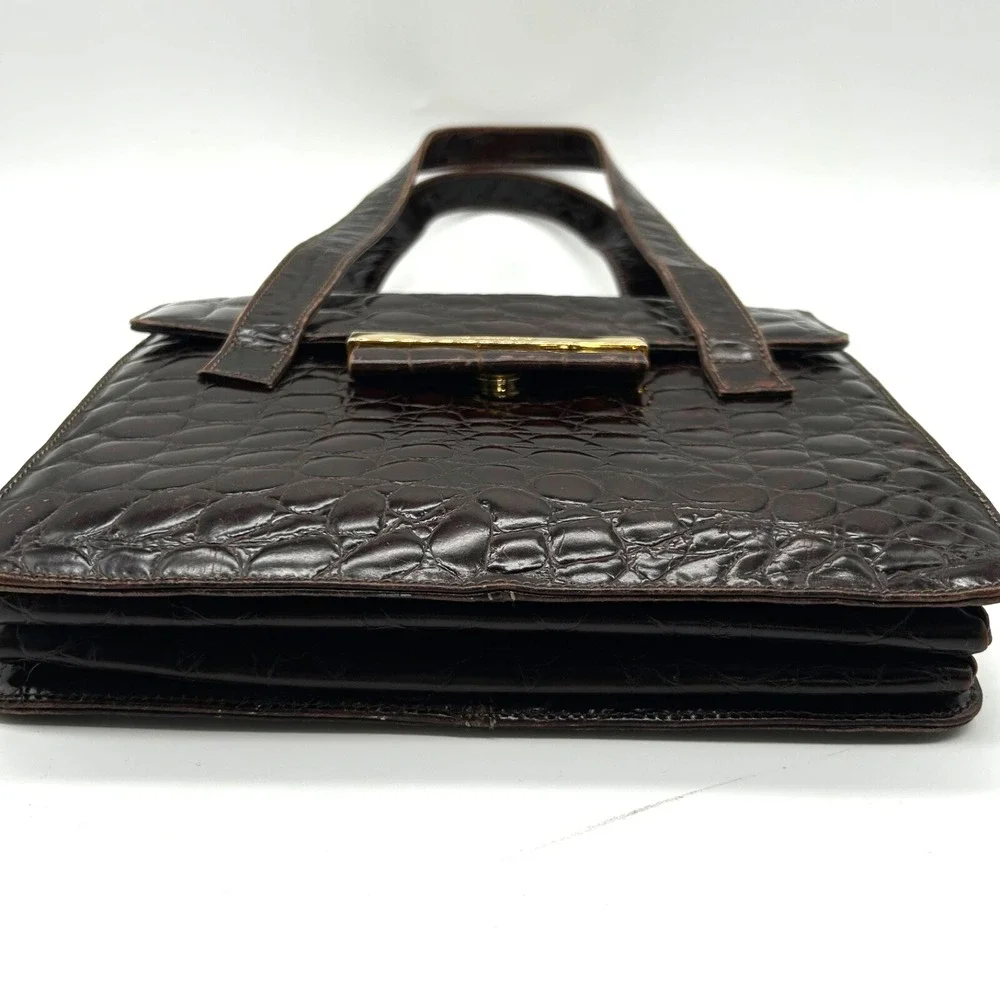 Francesco Biasia Italy Leather Croc Embossed Handbag Shoulder Bag Brown Vintage